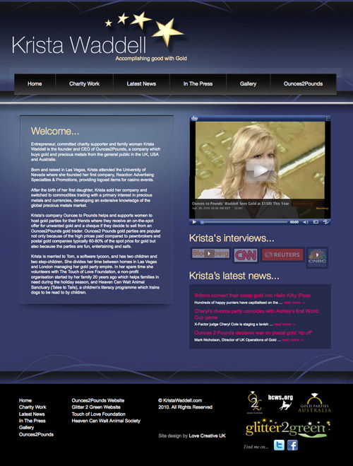 Krista Waddell Website Home page design