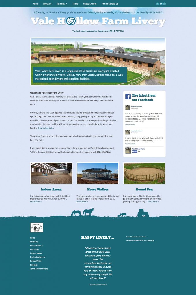 Website for Bristol Livery yard - Vale Hollow Farm