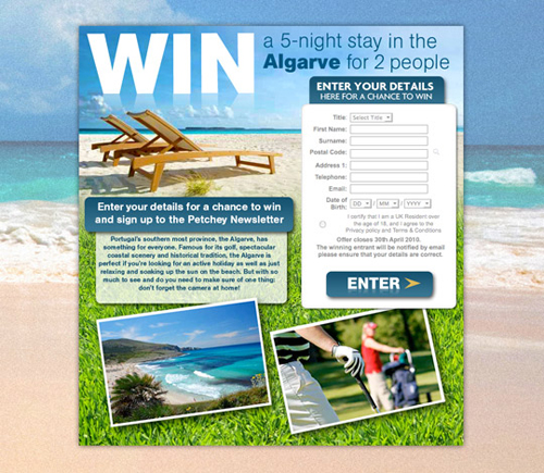 Algarve holiday landing page Design for Algarve holiday landing page
