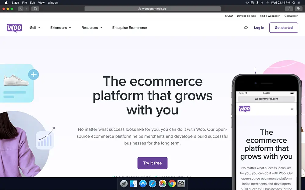 The website home page of the WooCommerce plugin. A plugin that allows you to turn your WordPress website into a fully e-commerce store as well as being able to accept payments online.
