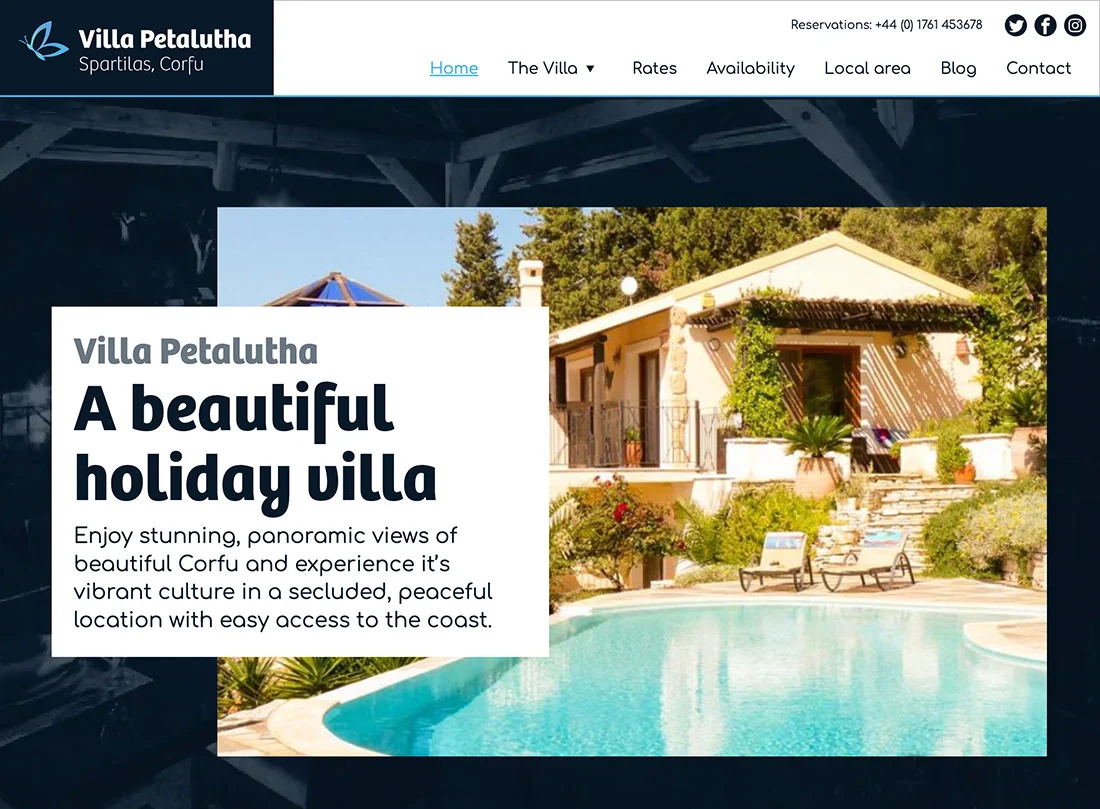 The new, holiday Villa WordPress Website design by SketchCode Studio