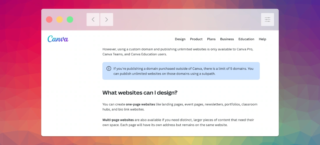 Canva websites confusing documentation. You can design a website using Canva, but be prepared to be confused if you do. 